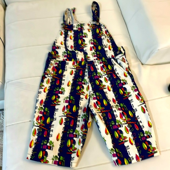 Vintage Pants - Vintage Wilbur kookmeyer cartoon surf capri overalls 90s Small